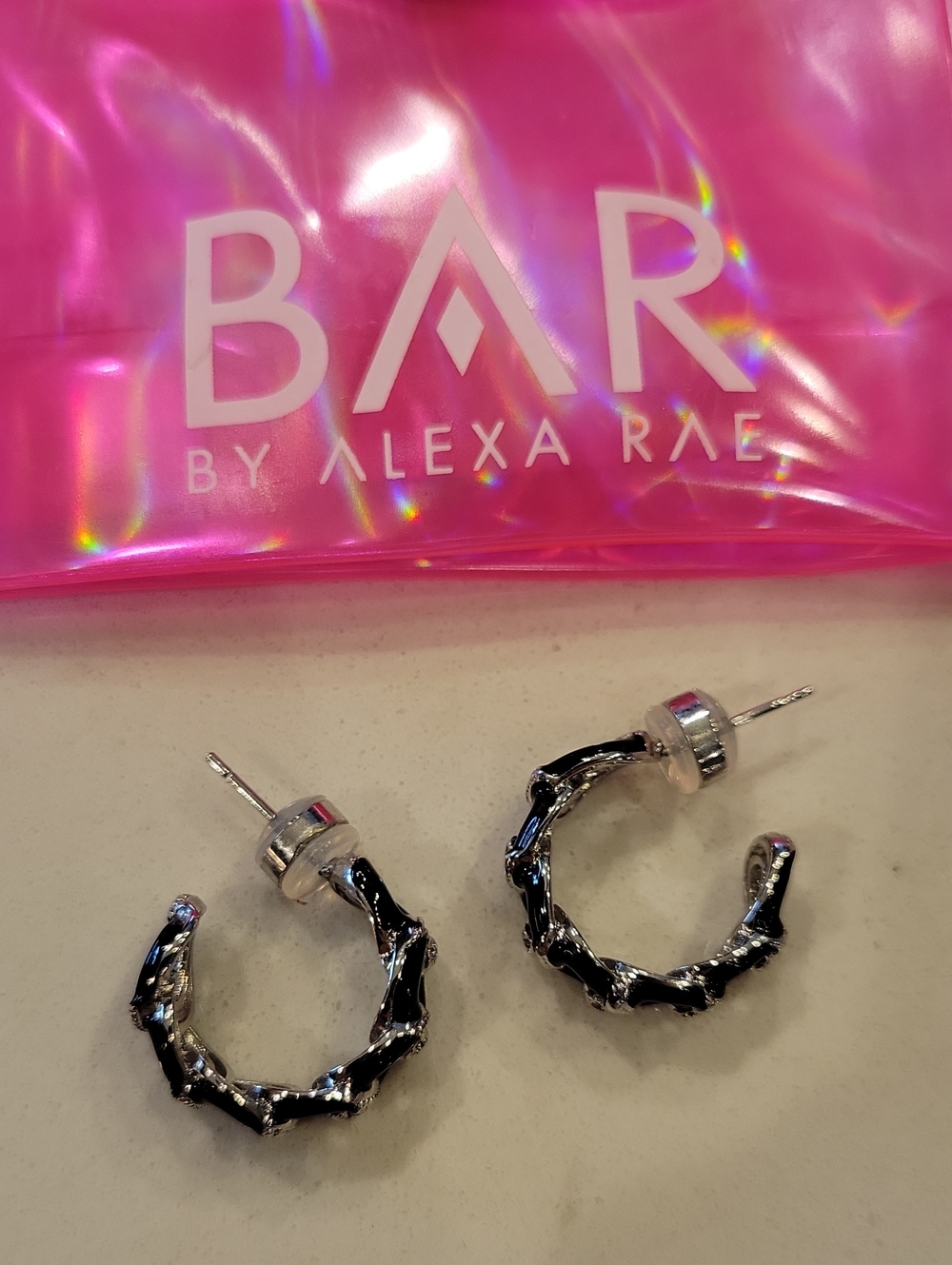 Melania Clara Black & Silver Hoop Earrings